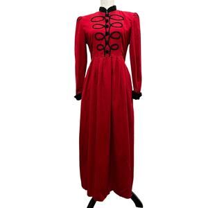 VINTAGE Positive Attitude Red Corduroy Dress SIZE 10 Black Velvet Details